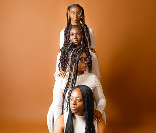 Four women with various braided hairstyles showcasing Braid Miracle’s retail growth and industry recognition.