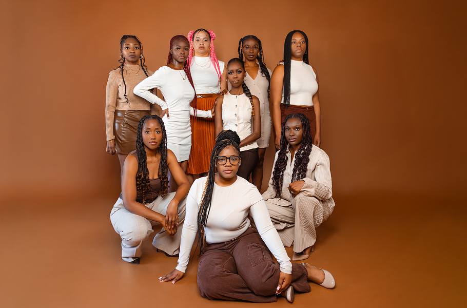 A group of women showcasing diverse, professional braided hairstyles for the Braid Miracle brand.